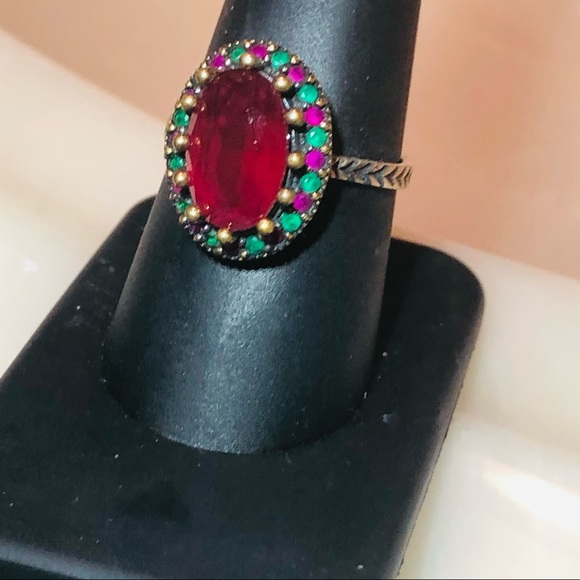 🌺MARKDOWN SALE!!! Stunning Art Deco Ruby & Emerald 925/14K Ring! - Picture 11 of 16